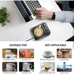 Coffee Mug Warmer for Desk Wax Candle Warmer Plate Smart Beverage Warmers Electric Thermostat Coaster for Hot Cocoa Tea Milk Home, Office, Black(Cup n Thumbnail