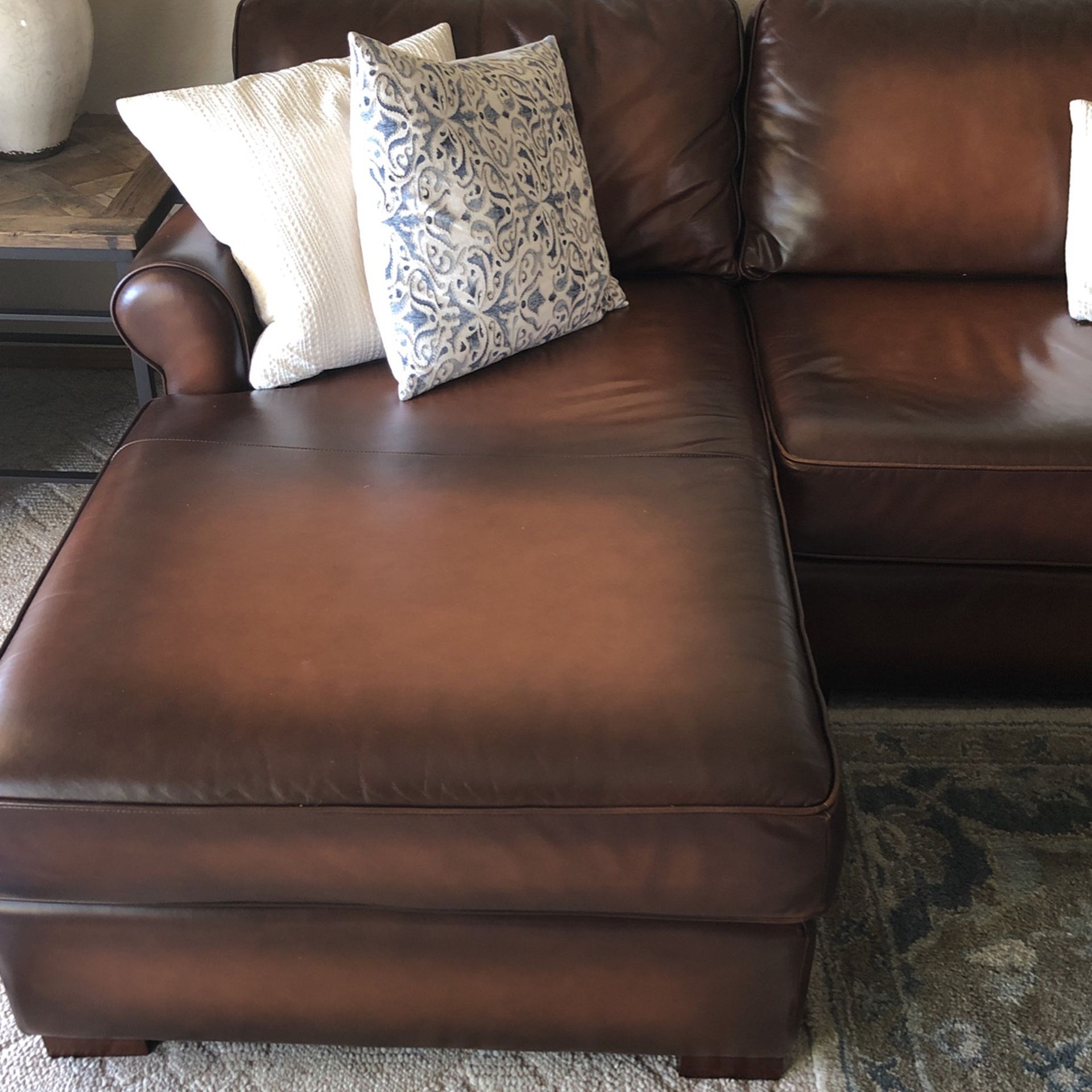 Pottery Barn Leather Custom Sofa With Lounge