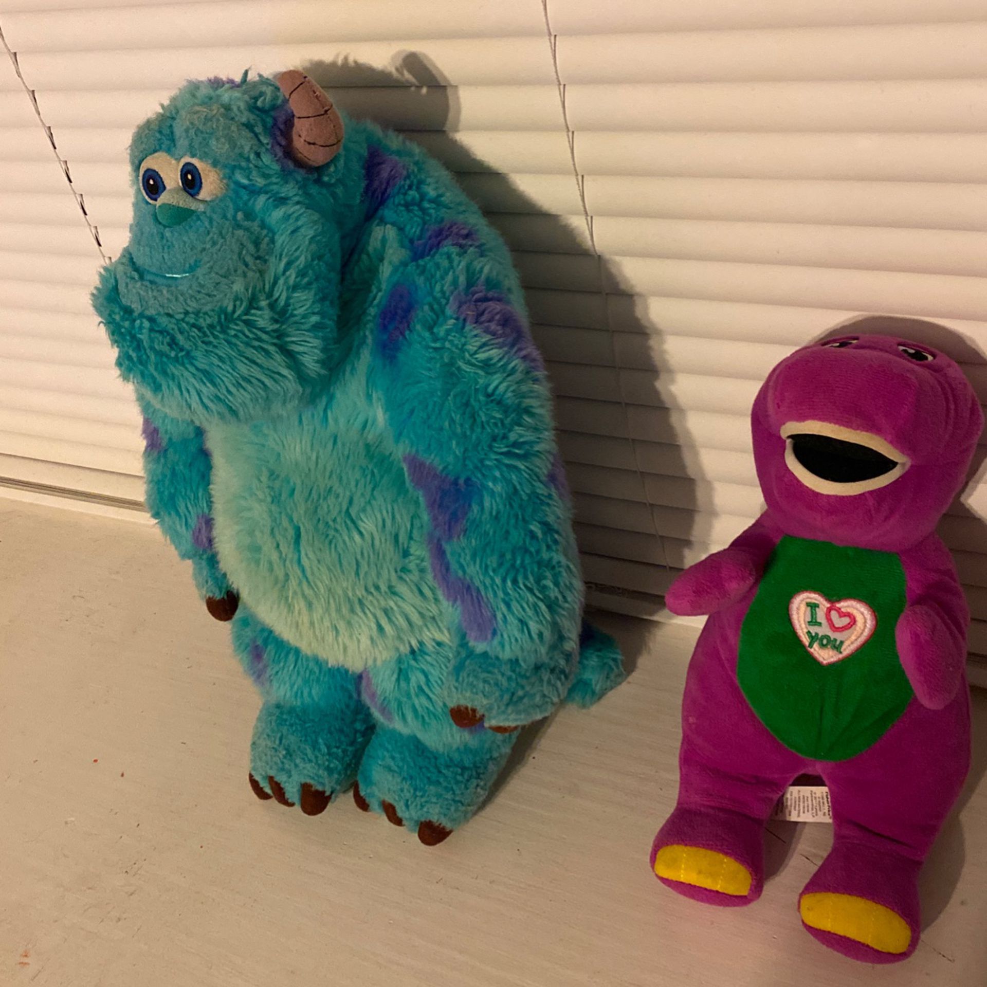 Monster Inc And Barney Plushies