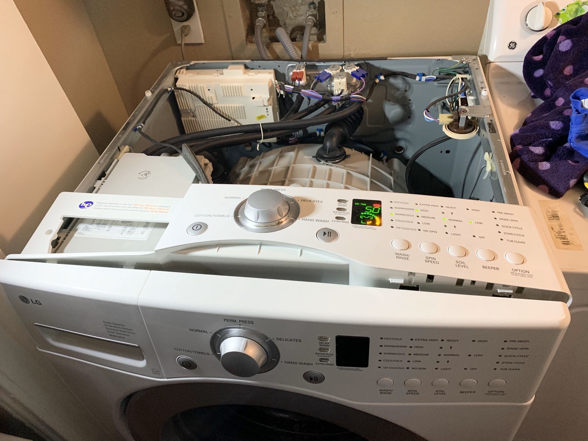 LG Washing Machine Model WM2016CW AGL31533001, PANEL ASSEMBLY,CONTROL