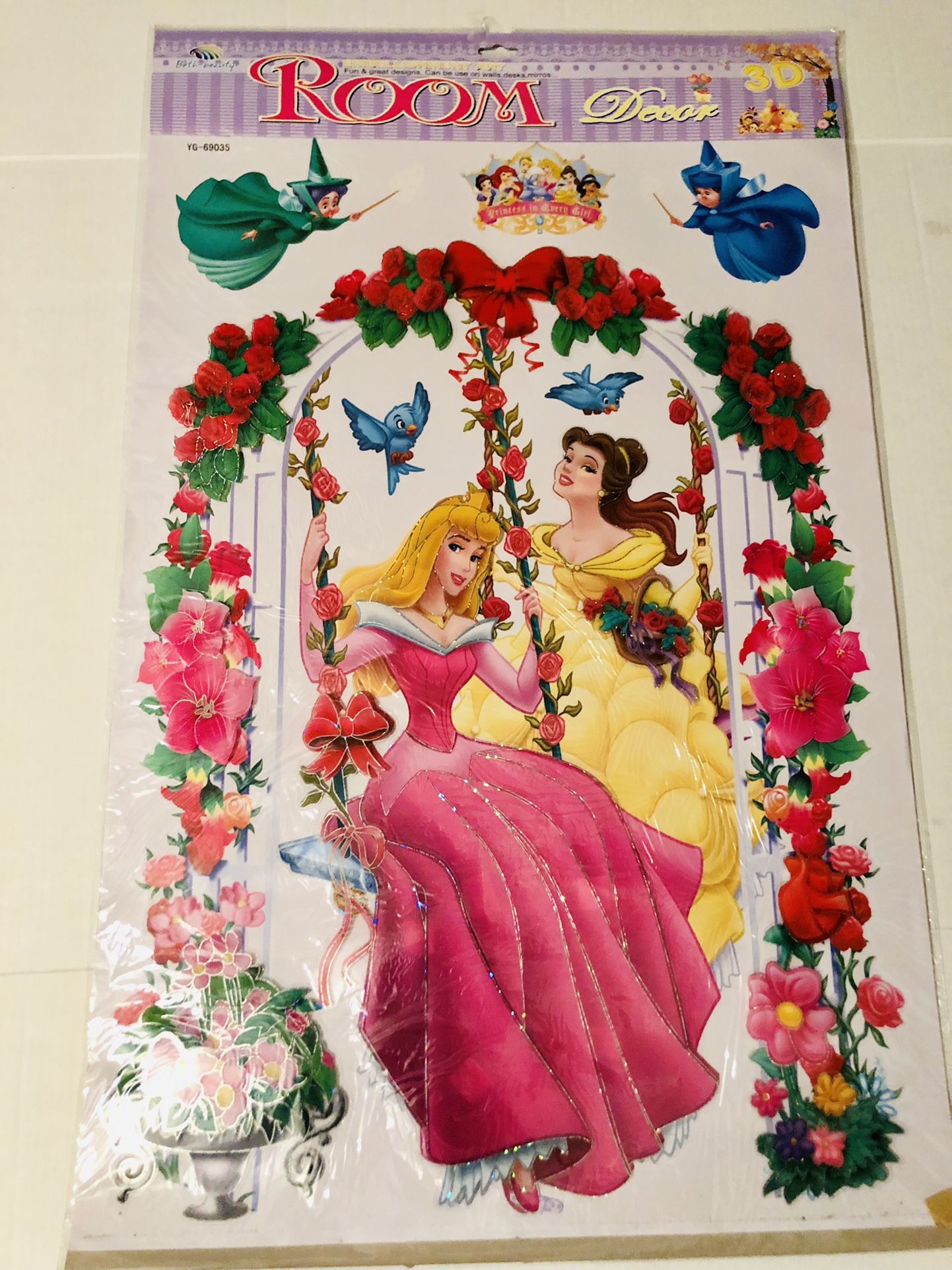 Disney Princess 3D Wall, Mirror or Window Sticker Absolutely Stunning Some of the Decals Pop out and look realistic 35x22 Inches 4 available listi