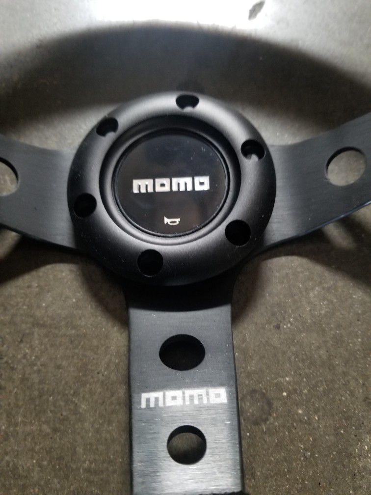 New 350mm Momo style suede deep dish steering wheel 6 bolt