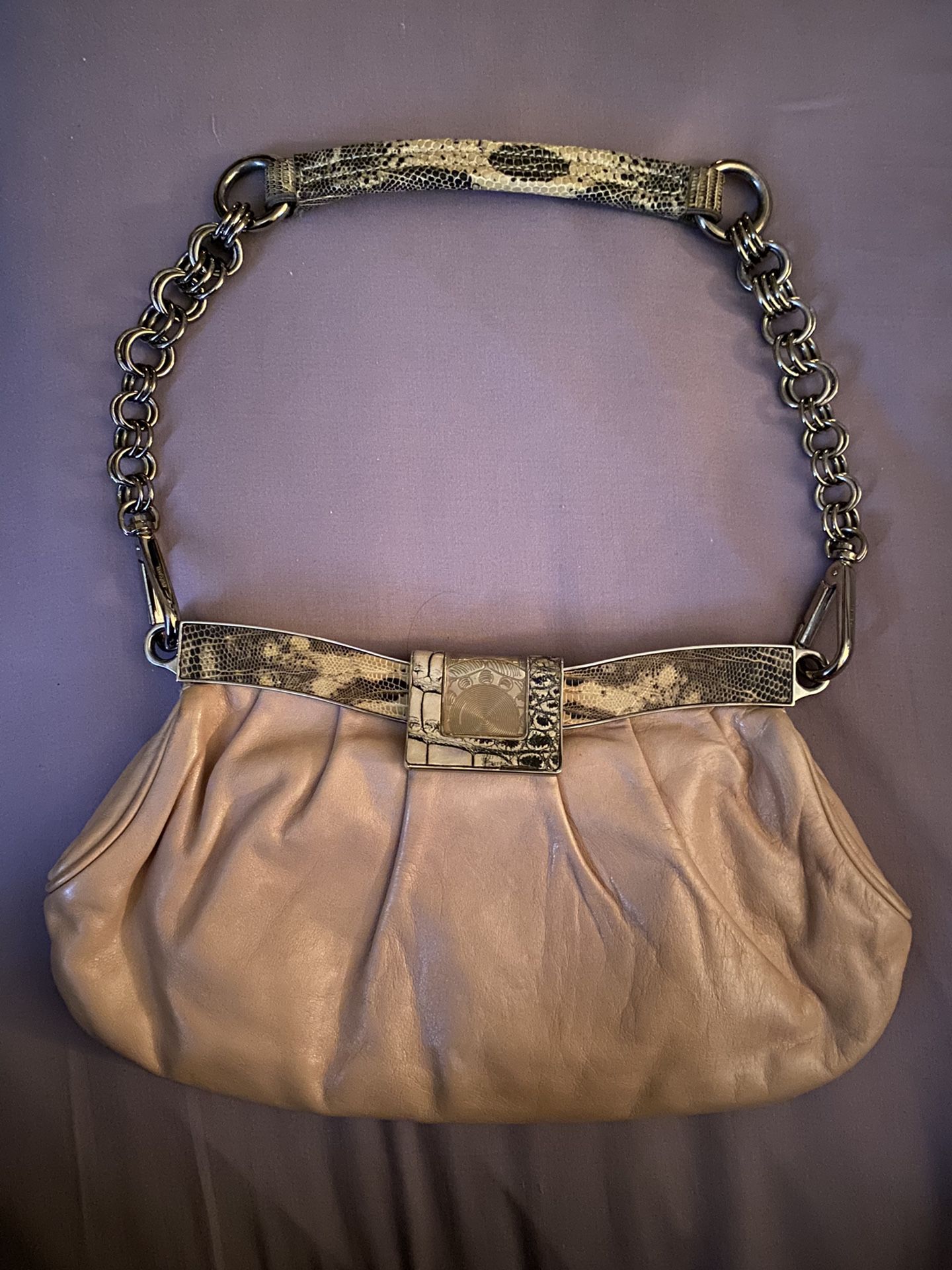Vintage Prada Handbag With Snakeskin And Chain Strap