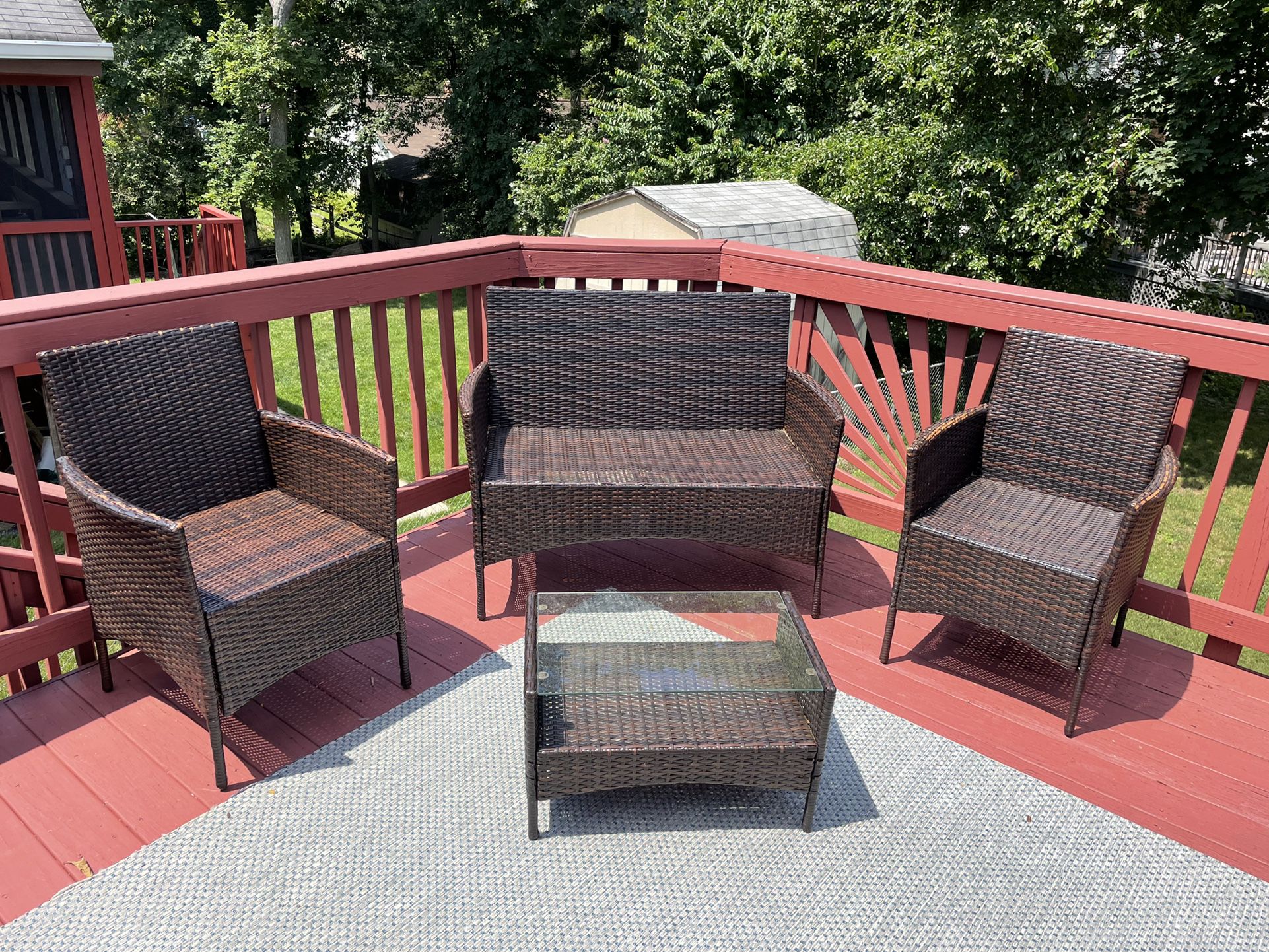 Four piece brown wicker patio set