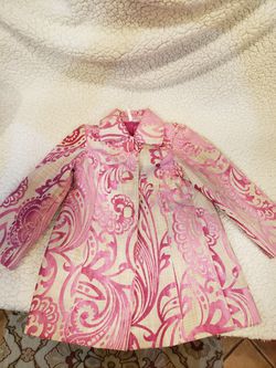 Girls pink & cream Pea coat Thumbnail
