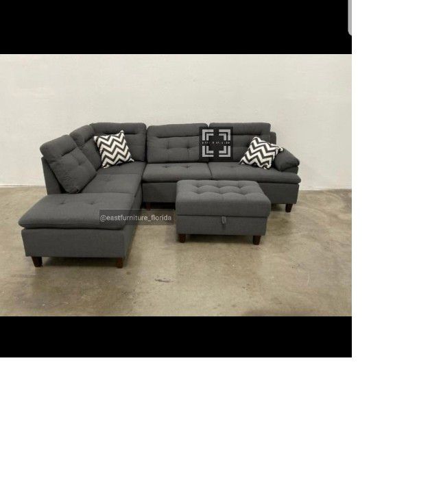 Grey Sectional sofa with storage ottoman gray couch