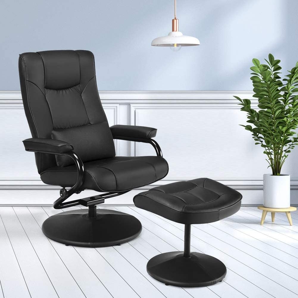 Swivel Recliner Chair, Leather Lounge Armchair Recliner, 360 Degree Swivel Overstuffed Padded Seat w/ Footrest Stool Ottoman Set