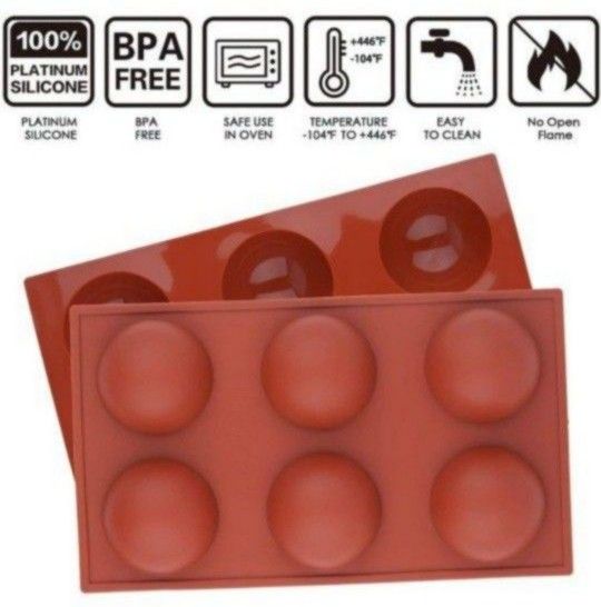 Kulmeo Silicone Sphere Molds 2.5 Inch Semi Sphere Silicone Mold For Chocolate Bombs 6 Holes Silicone Molds 2 Pack Red.
New/ unused
