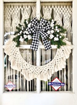 Wreath, macrame, macrame wreath, holiday, Christmas, Christmas wreath, holiday wreath, buffalo plaid Thumbnail