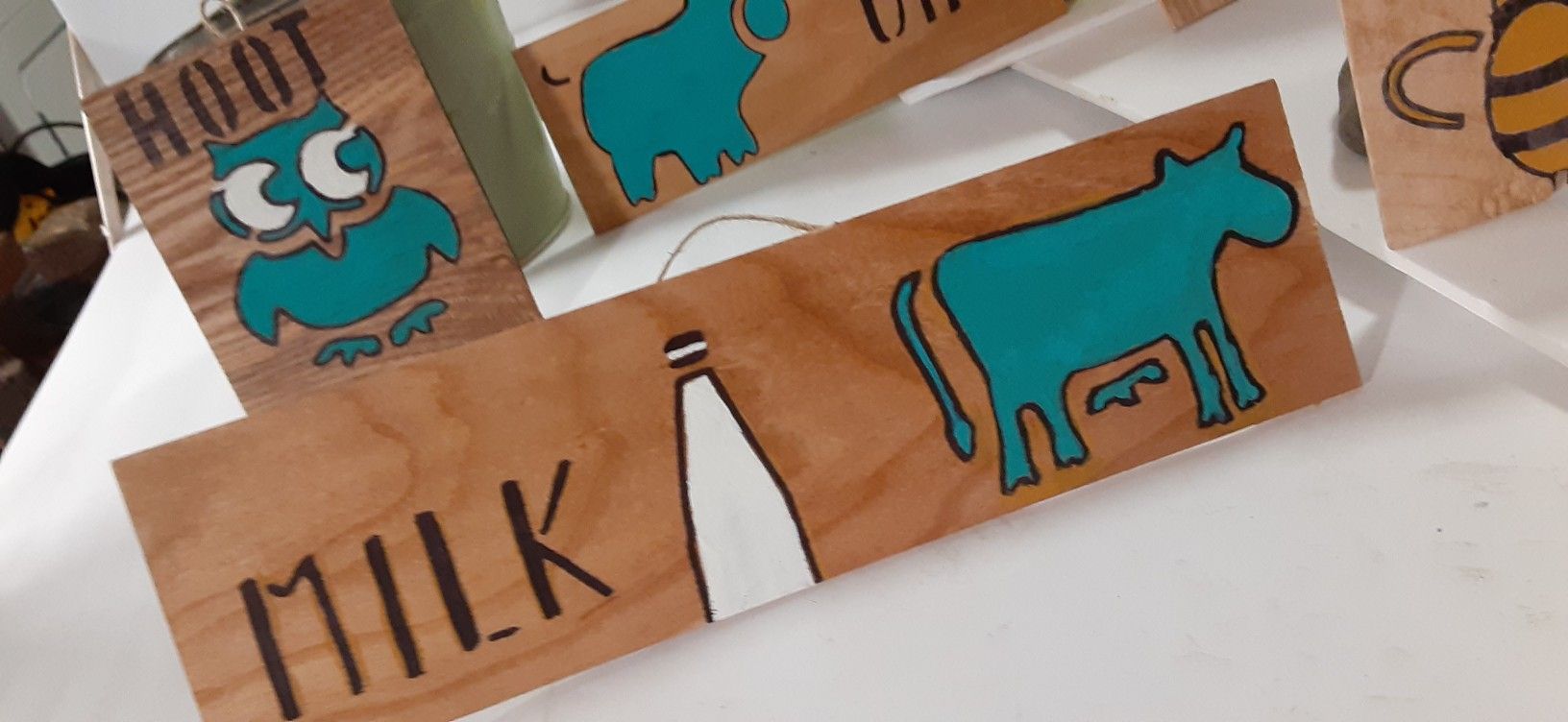 Custom wood farmhouse cow milk rooster pig bee happy owl hoot duck farm animals kitchen boho decor