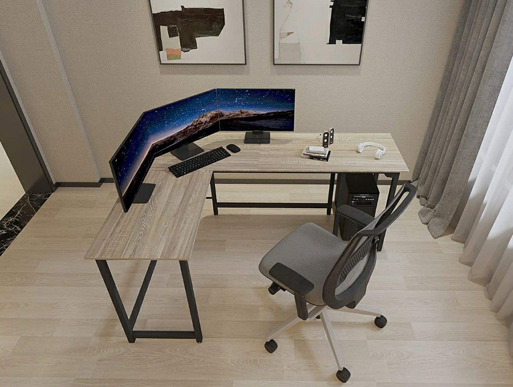 Home/Office Workstation/ Modern L- Shaped Corner Desk/ Sturdy Gaming Desk/ Writing Desk Studio Craft Desk Workstation(Beige)