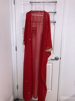 White Red Gold Kaftan Long Abaya Dress - Nikkah, Eid, Holidays Thumbnail