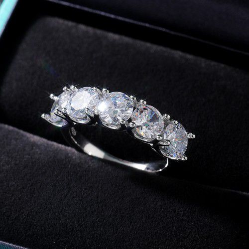 Lovely Round Dainty CZ Gems Silver Plated Trendy Fashion Eternity Rings, K837
 
 