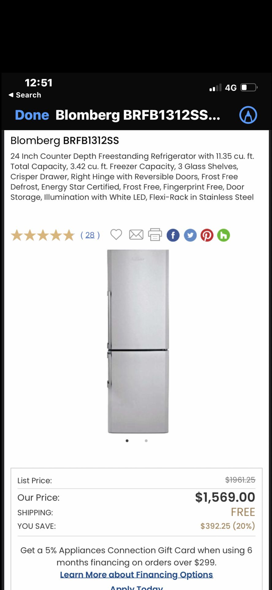 BLOMBERG REFRIGERATOR-Flawless Condition 💥New 