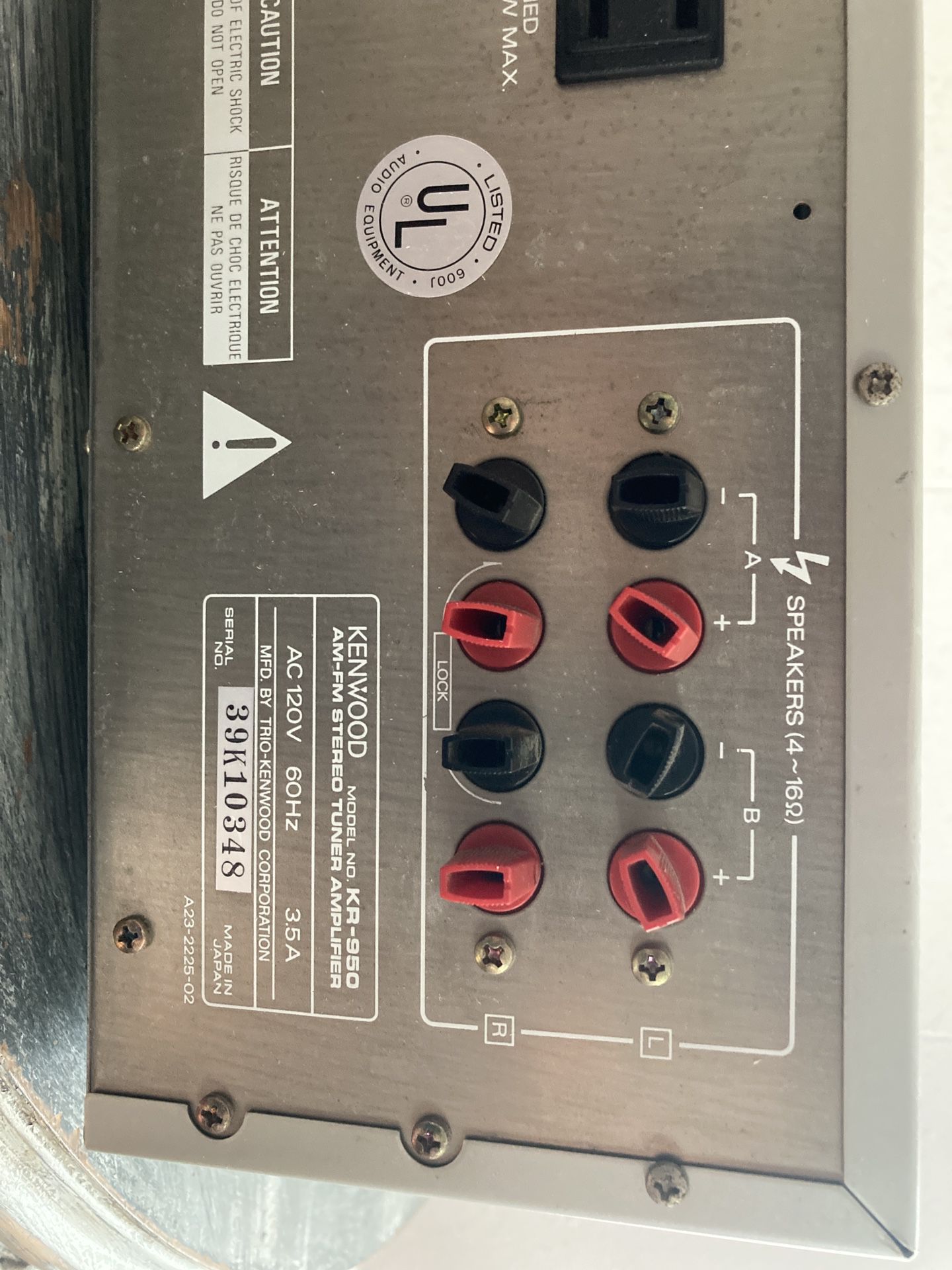 Kenwood KR-950 AM-FM Stereo Tuner Amplifier Receiver