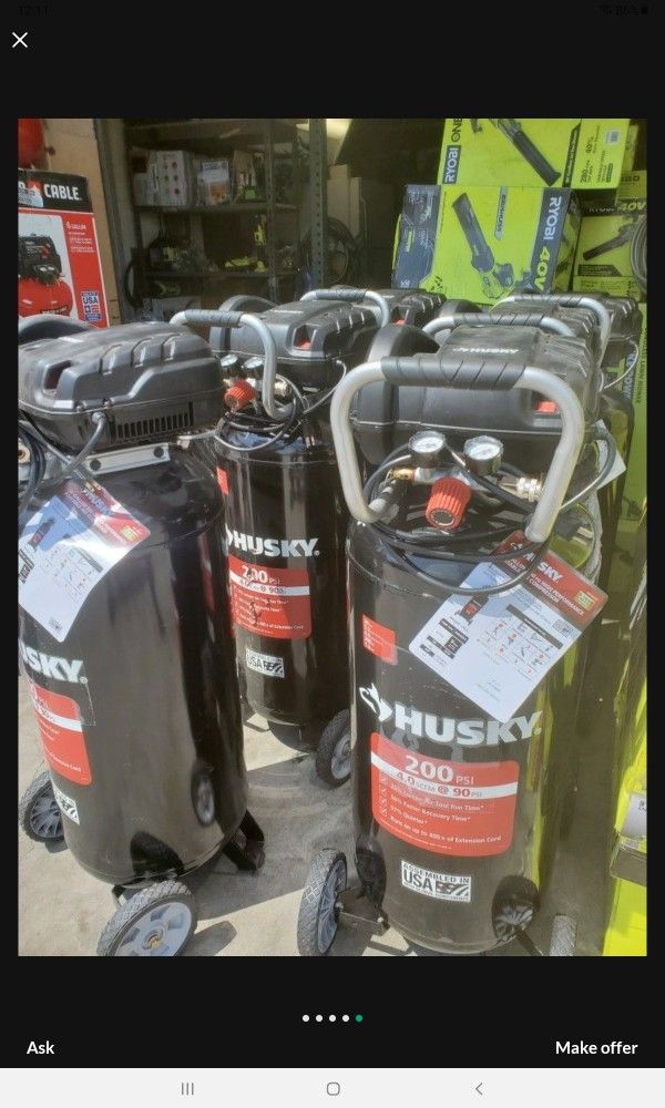 HUSKY CORDED 200 PSI 20 GAL PORTABLE AIR COMPRESSOR NEW