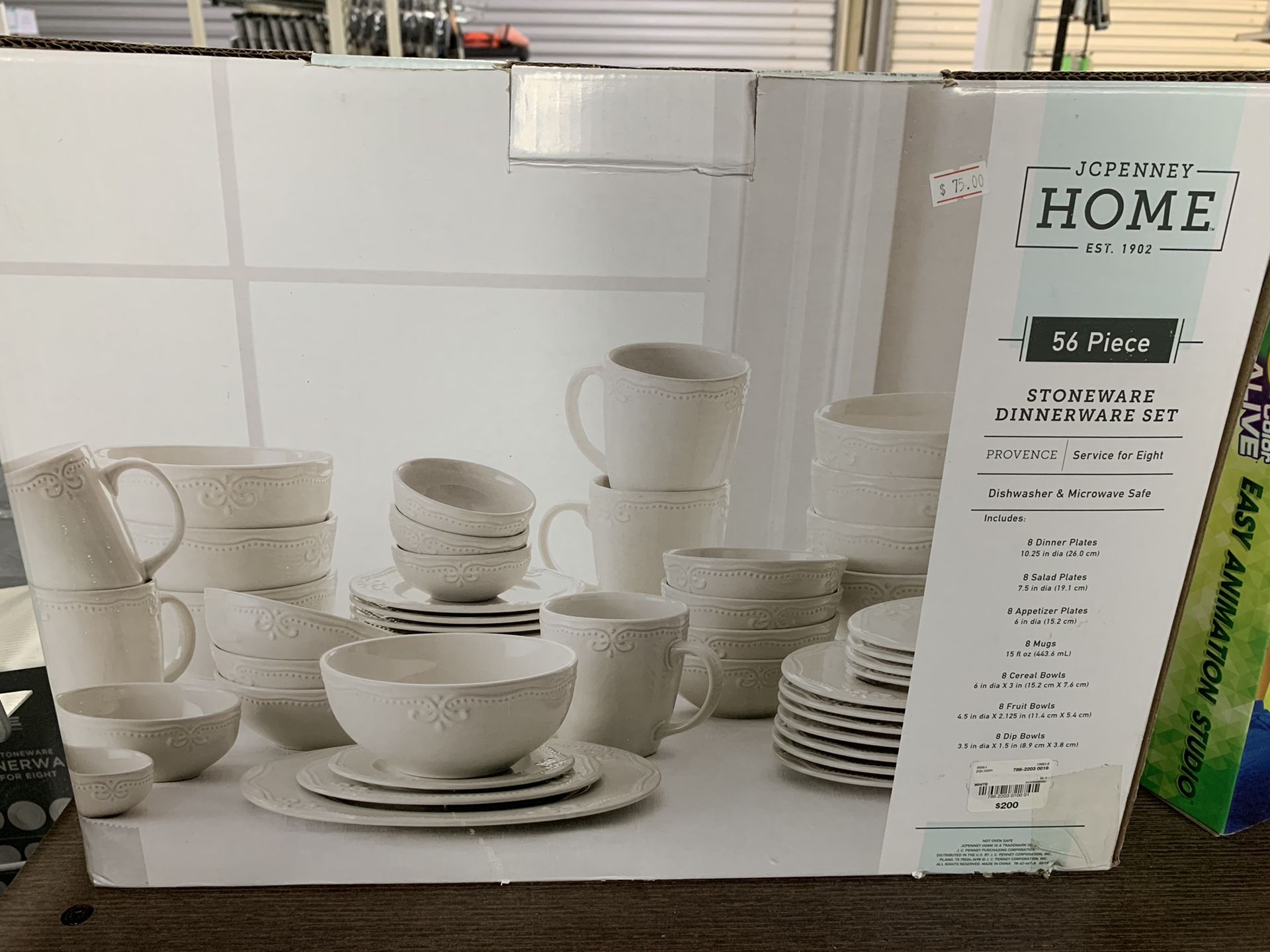 JCPenney Home Dinnerware Set. Service for 8, missing 2 pieces. 54 pieces total. Brand New open