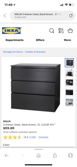 Ikea Malm Dresser 3 Drawer Chest Black, Ikea Malm 3 Drawer Dresser Black