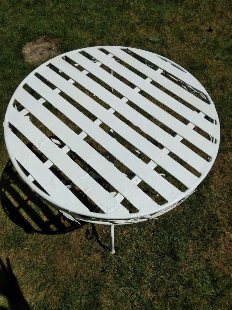 Vintage Wrought Iron Bistro Table And 2 Chairs