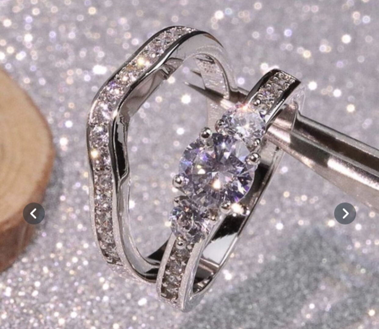 2pes Luxurious Women 925 Sterling silver natural Gumstone Diamond Birthstone wedding engagement anniversary ring Set size 9
