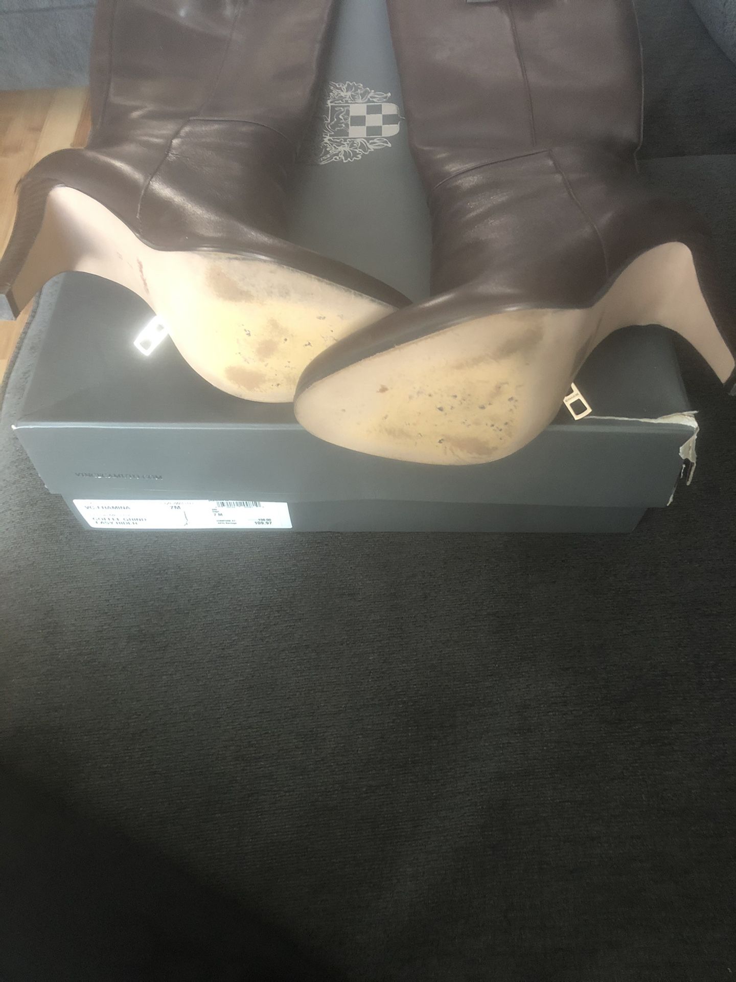 Coach Knee High Stiletto Brown Leather Boots