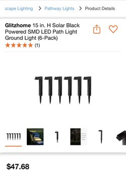 Glitzhome 15 in. H Solar Black Powered SMD LED Path Light Ground Light (6-Pack) Thumbnail