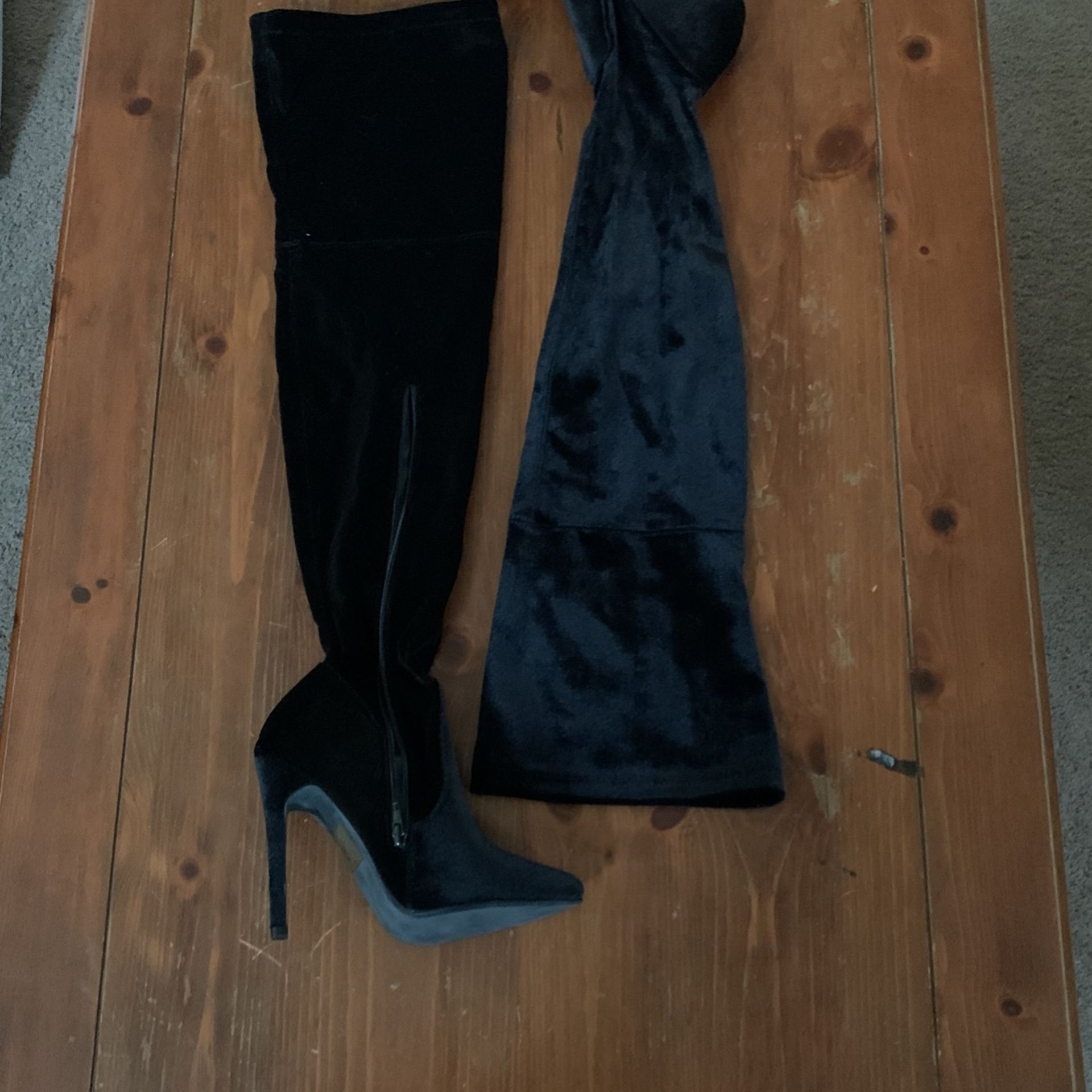 Camden Black Velvet Thigh High Heeled Boots