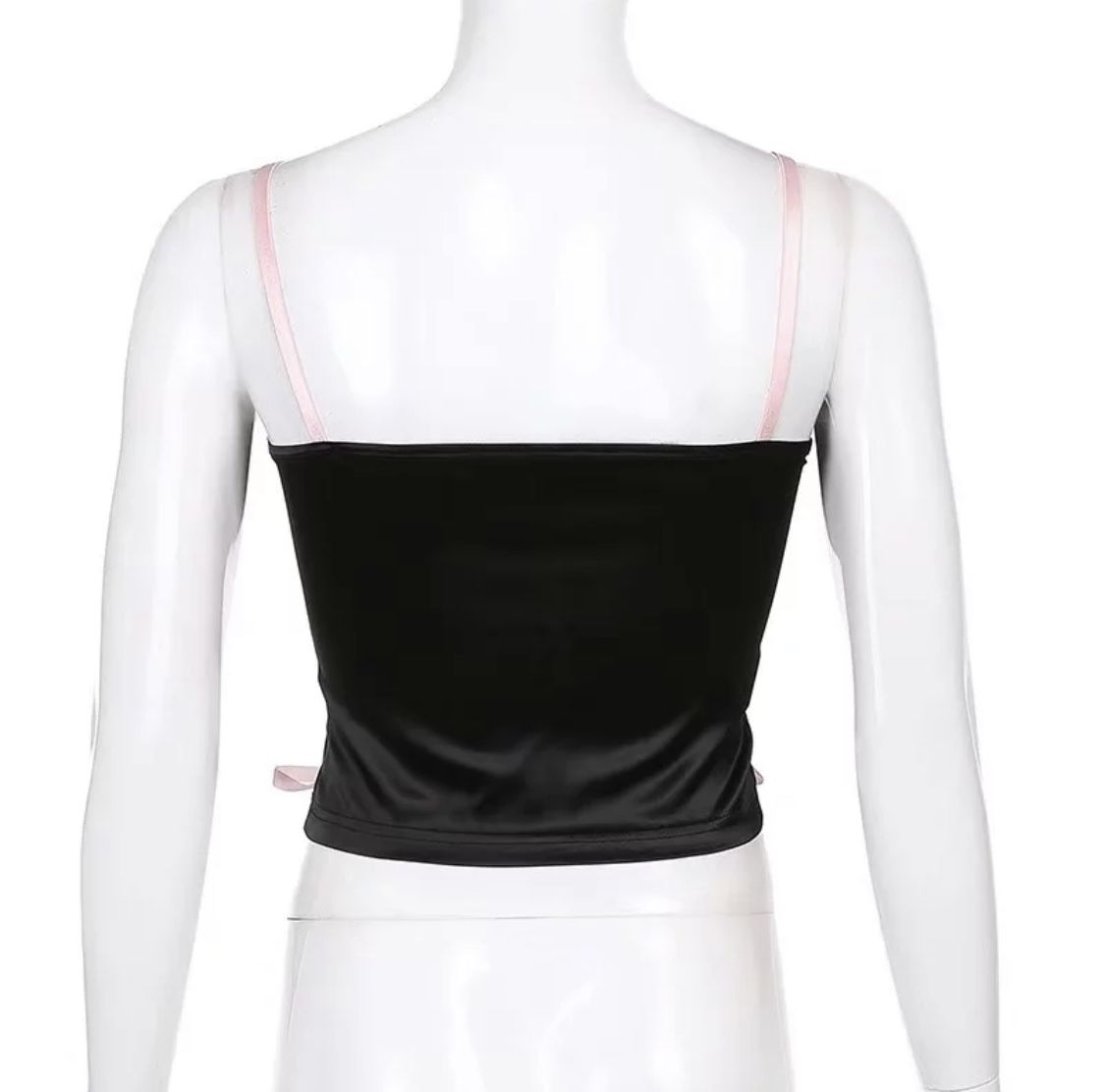 Corset Looking Black Top With Pink Bows At The Bottom