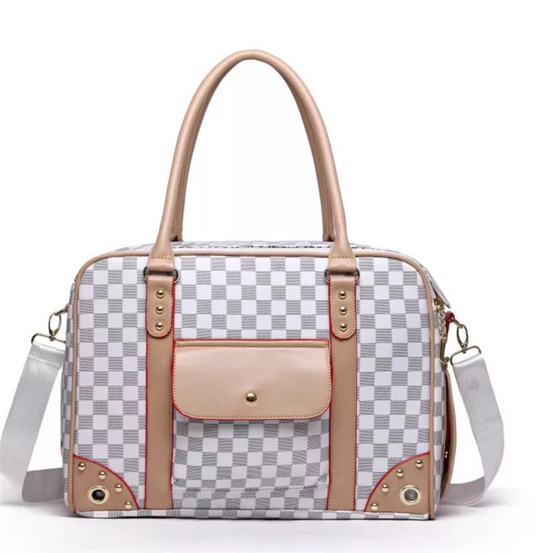 Dog Carrier Bag Checkered Pet Cat Pocket Travel Bag