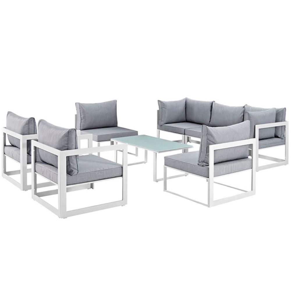 Fortuna 8 Piece Outdoor Patio Sectional Sofa Set, White Gray Size : 118"Lx91"Wx32.5"H