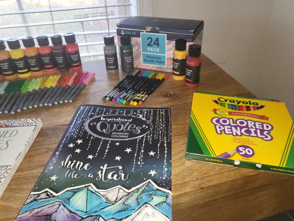Art Package Bic Markers, Crayola Colored Pencils, Ink Lab Acrylic Paint, Puzzle