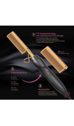 Hot Comb Hair Straightener Heat Pressing Combs - Ceramic Electric Hair Straightening Comb , Curling Iron for Natural Black Hair Beard Wigs  Thumbnail