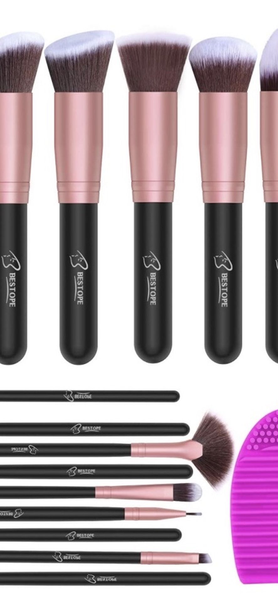 BESTOPE Makeup Brushes 16Pcs Professional Makeup Brush Set 2 Silicone Face Mask Brushes&4 Blender Sponge&1 Brush Cleaner Premium Synthetic Foundation