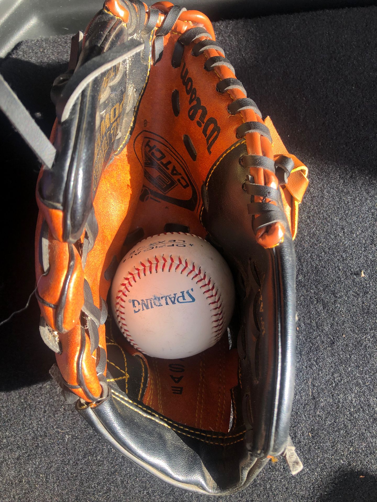 Baseball glove with ball