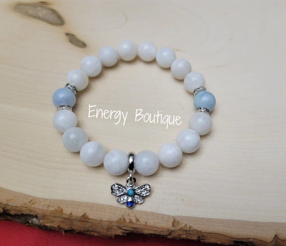 Fluttering Intuition Moonstone & Blue Lace Agate Crystal Bead Bracelet