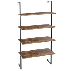 4-Tier Wall Mount Floating Shelves with Natural Wood and Industrial Pipe Metal Frame Thumbnail