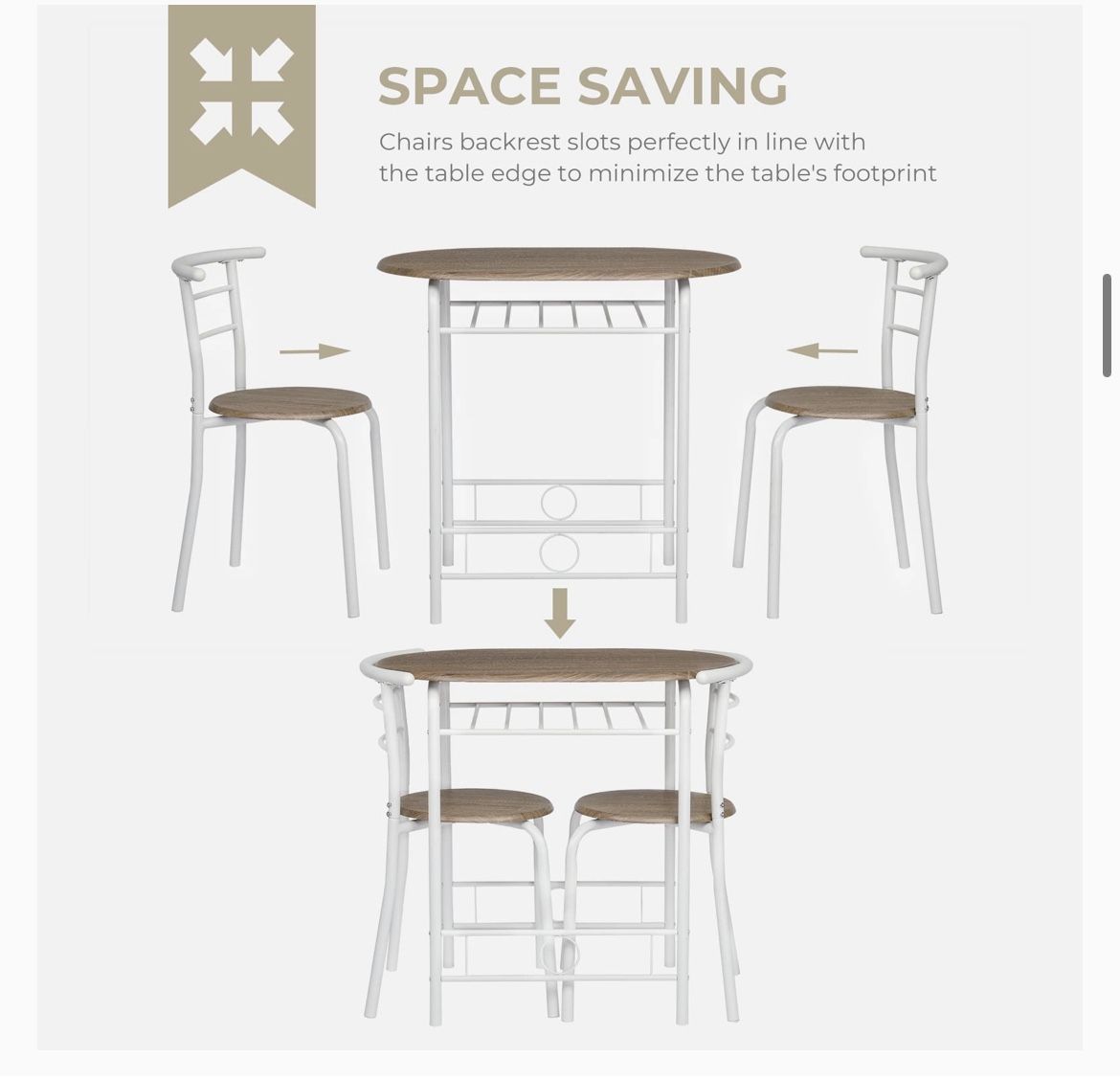 3 Piece Dining Set, Breakfast Table Set For 2, Wooden Table And 2 Chairs