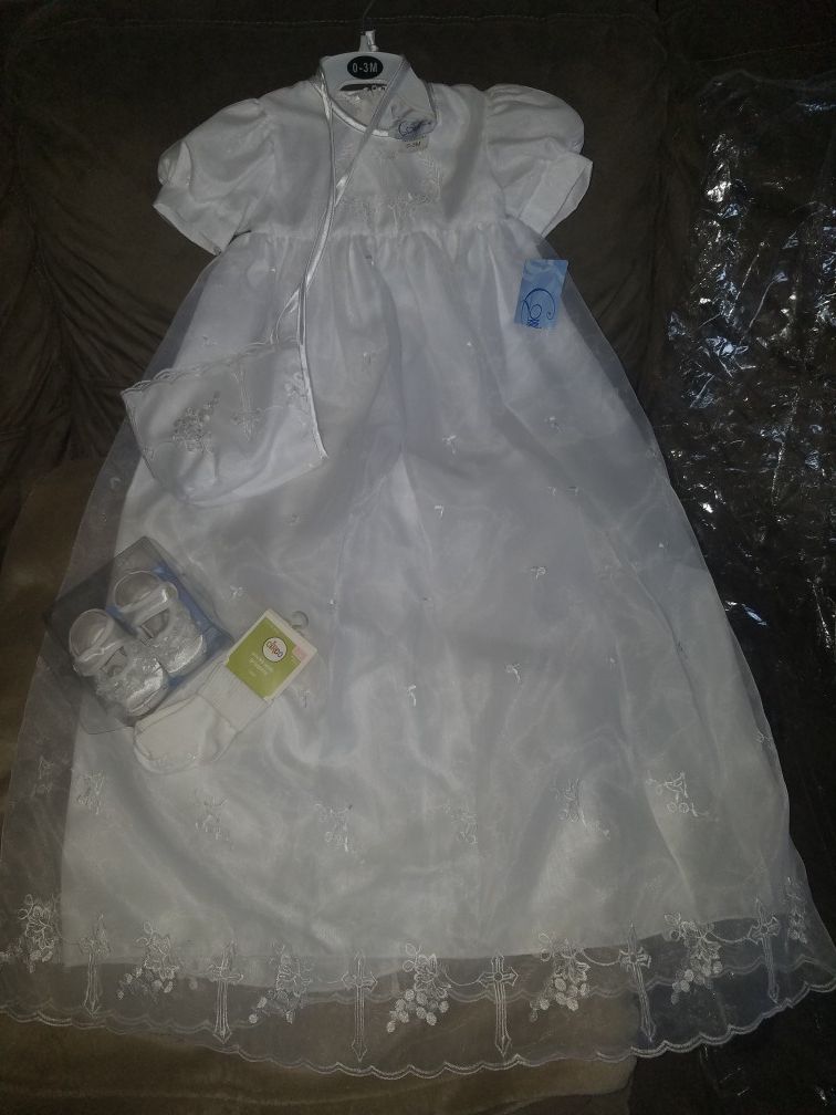 BRAND NEW CORRINE BRAND NB-3 MON & UP TO 6 MON. BAPTISMAL CHRISTENING BABY GIRL DRESS WITH TAGS STILL IN PLASTIC