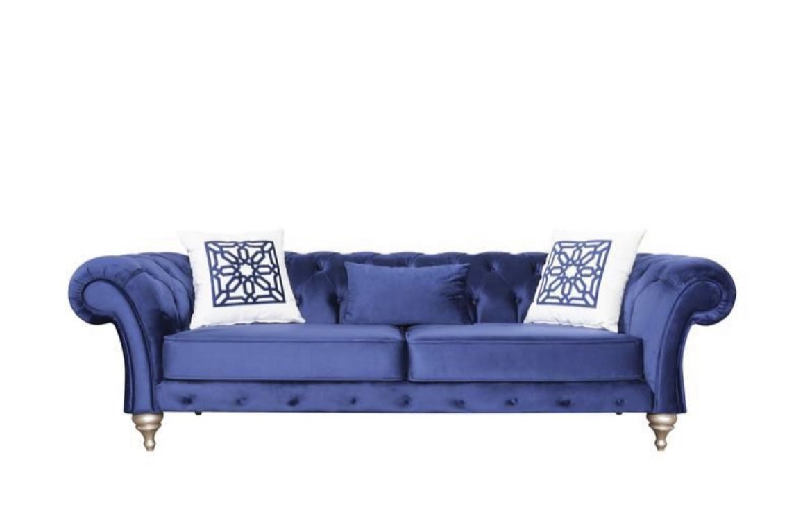 (BRAND NEW) Loretta Blue Velvet Sofa & Loveseat