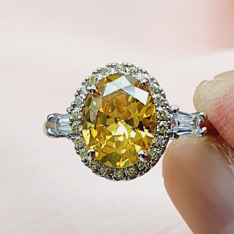 "Refine Oval Pure Royal Yellow Zircon Elegant Rings for Women, PD448
 