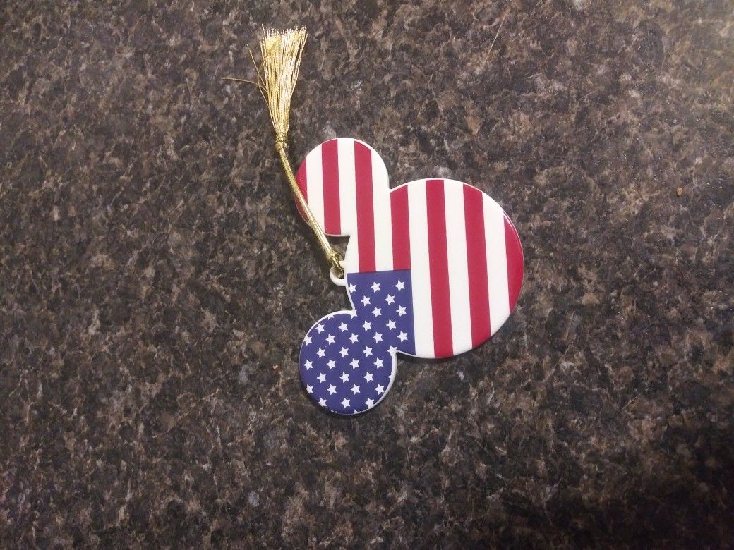 Stars-n-Stripes Ceramic Mickey Mouse Ears Ornament. MINT CONDITION