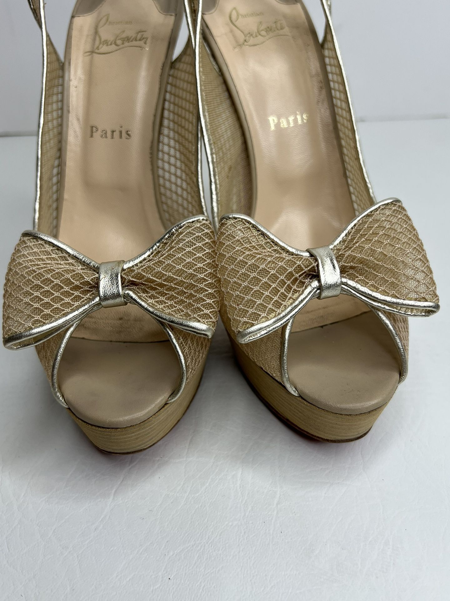 Christian Louboutin matte gold net heels pumps size 40.5