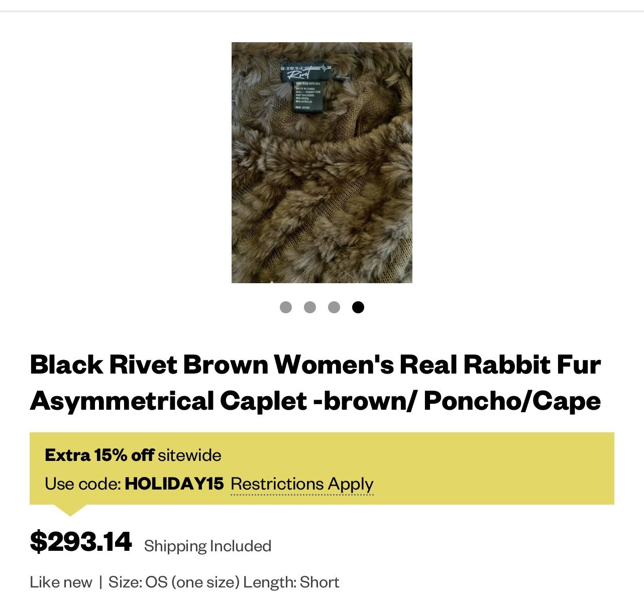 Black Rivet Brown Women Real Rabbit Fur Asymmetric Caplet -brown / Poncho / Cape original price $ 294